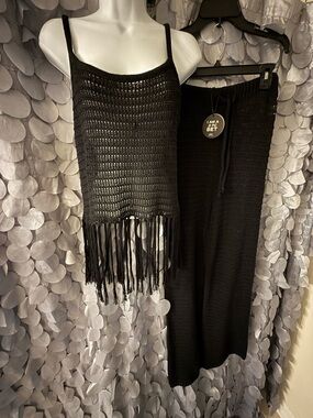 Black Crochet Fringe 2 piece set with Spaghetti Straps